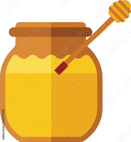 Sweet honey jar with wooden dipper vector illustration scalable graphic element