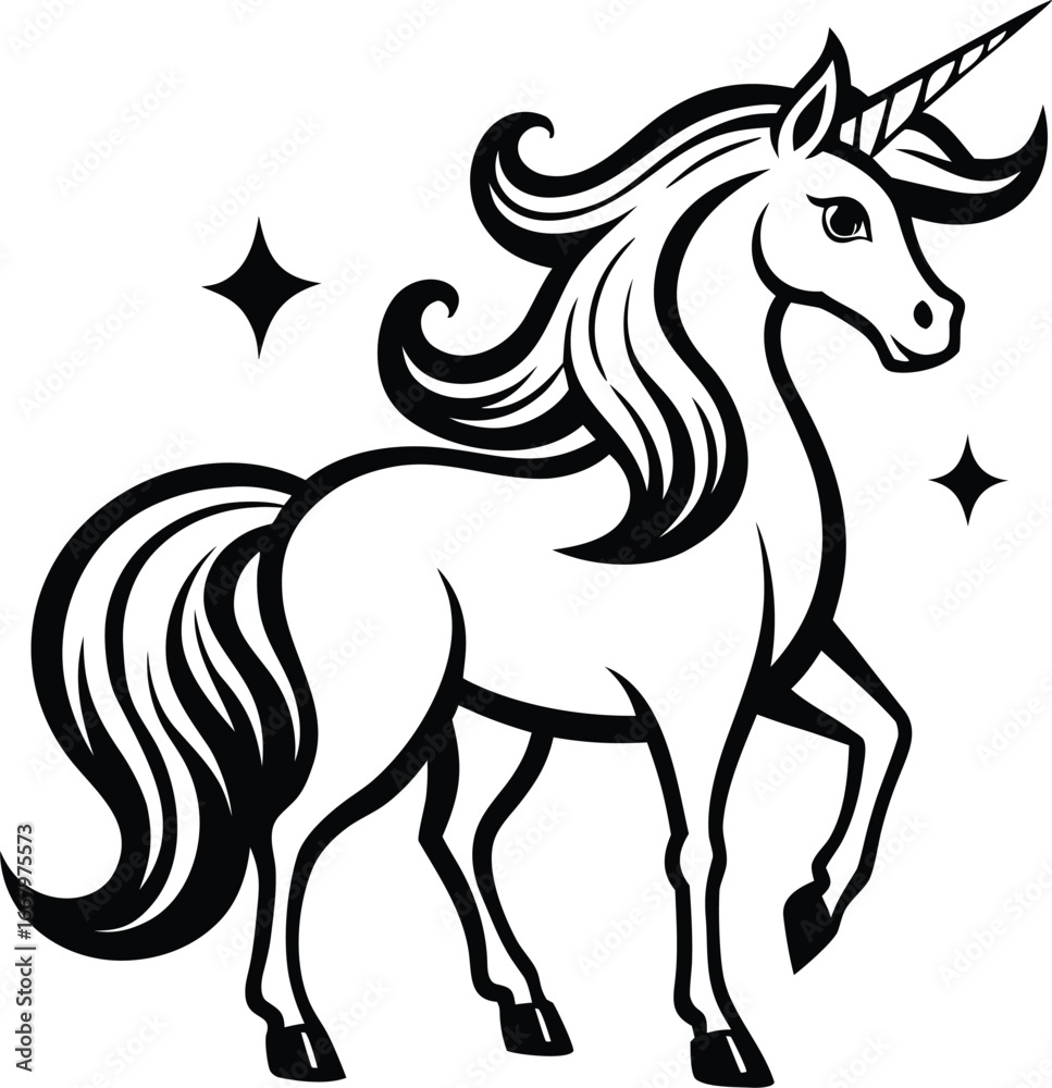 Obraz premium Unicorn With Sparkling Decorative Mane