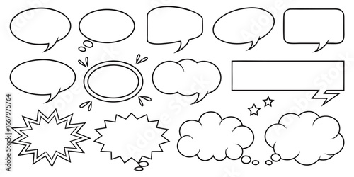 Speech bubble collection. Set of speech bubble. Speech bubble comic. Line art speech bubbles. speech bubble comic signs.
