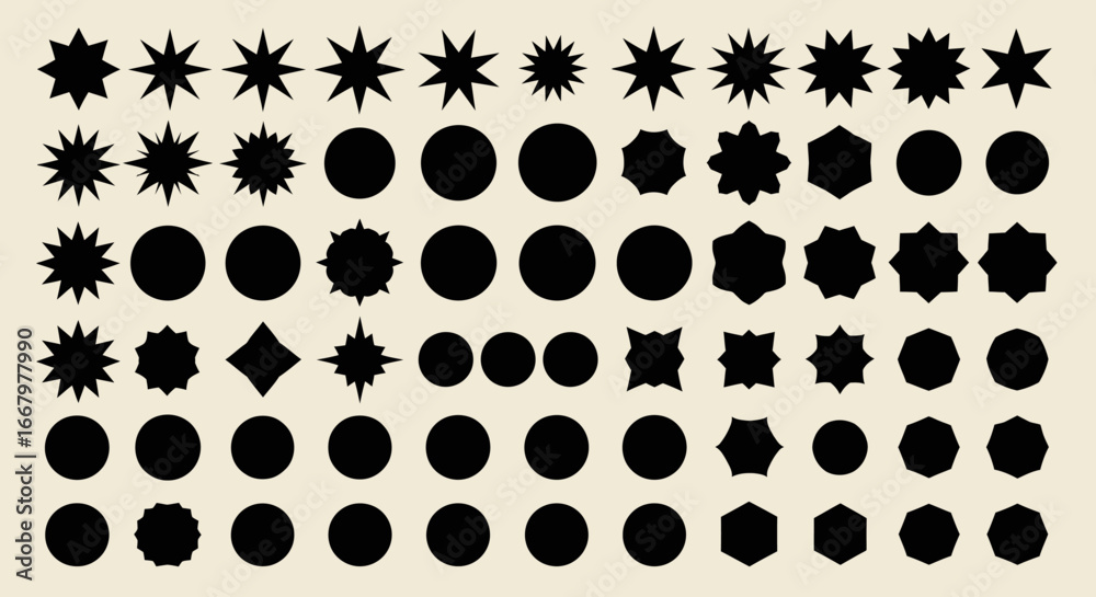 Fototapeta premium Geometric shapes and starbursts in a symmetrical pattern for design elements and branding