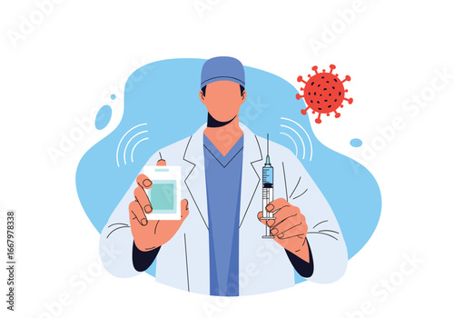 Healthcare professional ready to administer covid 19 vaccine protecting against viral threat
