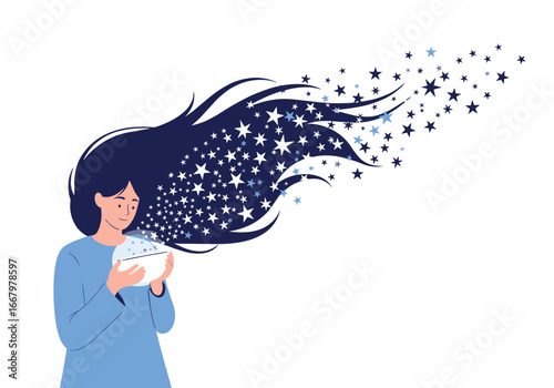 Girl with long dark hair creating stars from a glowing orb creating a magical effect