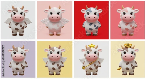 Cute cartoon cows with wings collection