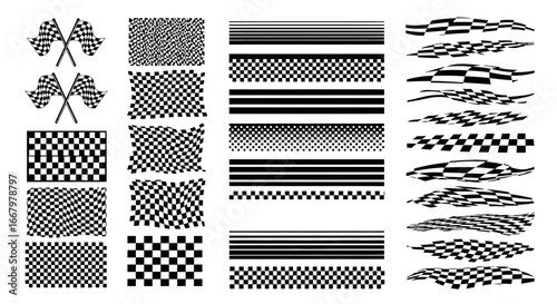 Dynamic checkered flag designs and racing stripes for winning graphics and bold branding