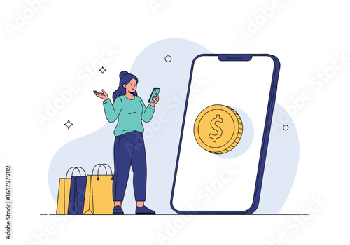 Online shopping financial transaction decision making digital currency concept