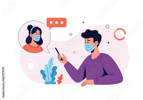Virtual communication between friends during a pandemic keeping social distance through online calls