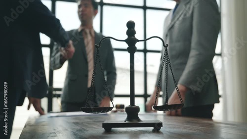 Negotiation process between lawyers office setting legal meeting professional environment close-up view trust building