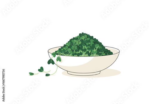 Bowl overflowing with fresh green clover sprouts and trailing vines healthy plant growth concept