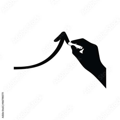 Hand drawing a rising arrow symbolizing growth and progress with a chalk or pen