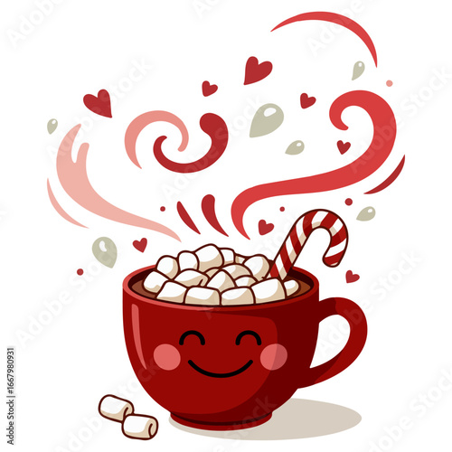 hot chocolate with marshmallows and candy canes  illustration