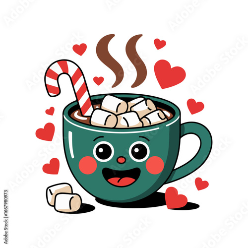 hot chocolate with marshmallows and candy canes  illustration