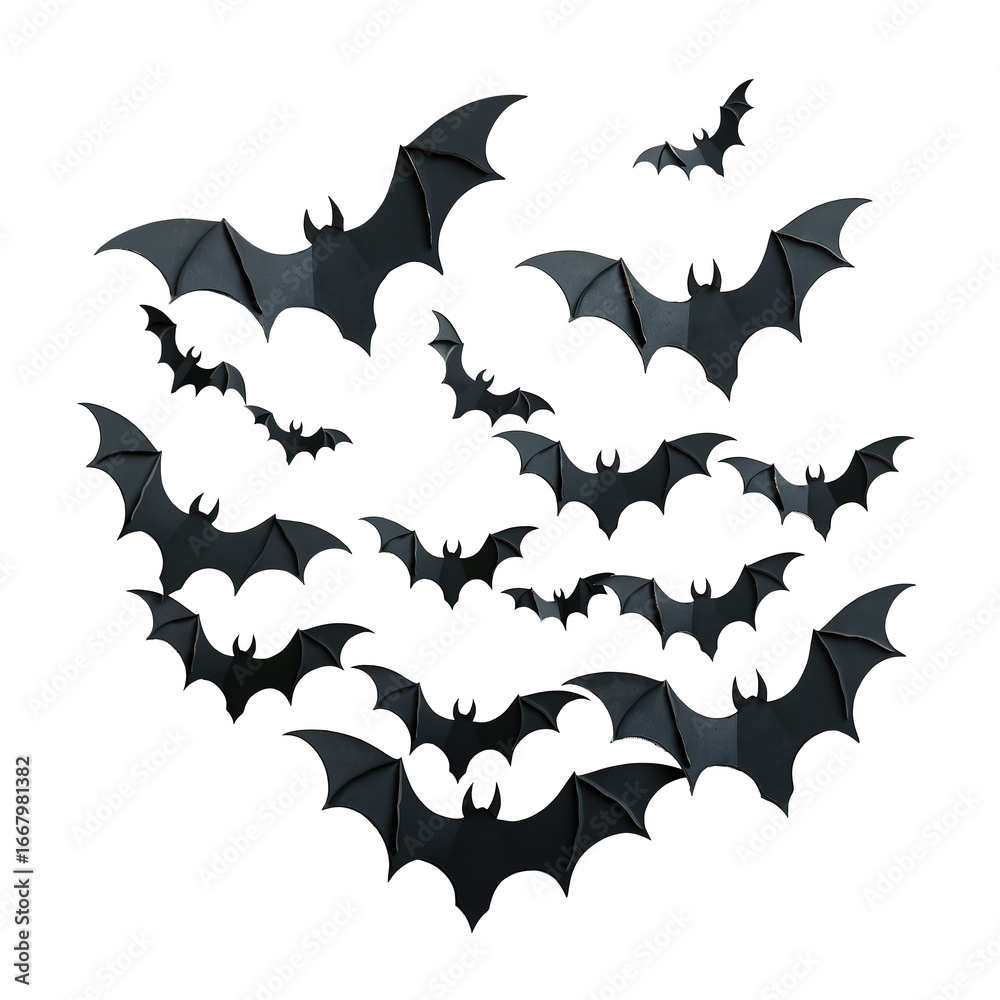 Fototapeta premium Cutout of bat swarm in motion, layered style