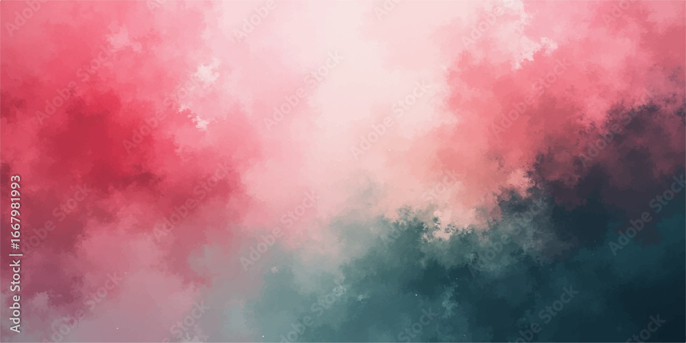 Fototapeta premium Colorful watercolor splashes of blue, red, and orange create a cloud-like abstract backdrop with a smoke texture