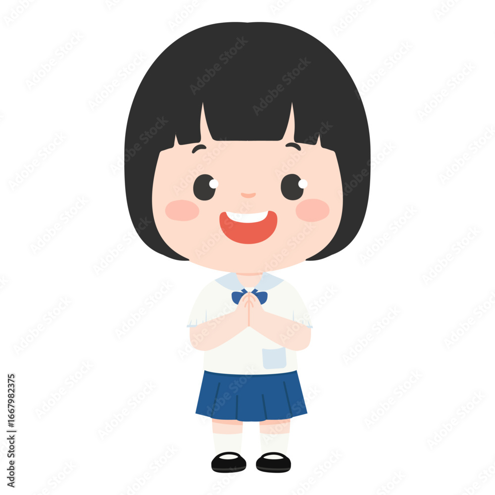 Girl Illustration of Student Greeting with Wai Girl Illustration of Student Greeting with Wai