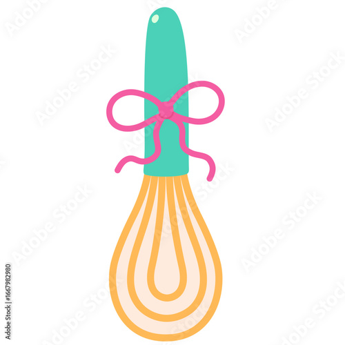 Whisk with Pink Ribbon Illustration

