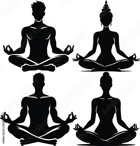 Silhouette of Person Meditating in Lotus Pose Vector Illustration