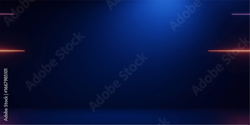 Vibrant blue and black digital motion background with a single spotlight illuminating a dark stage