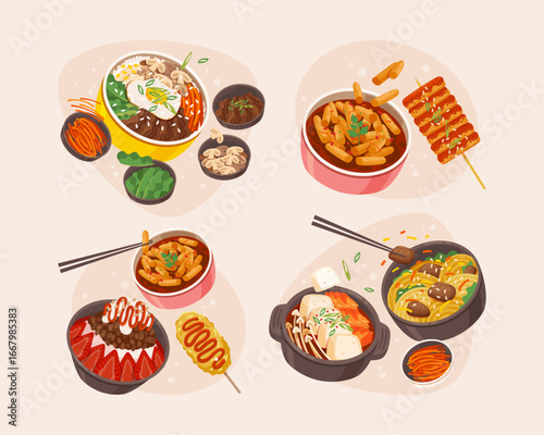 Delicious Korean Dishes in a Flat Art Style Mini composition Collection