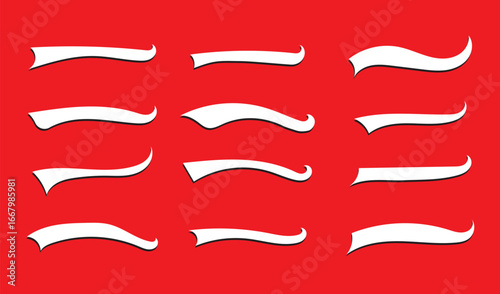 Swooshes text tails for baseball design. Sports swash underline shapes set in retro style. Swish typography font elements for athletics, baseball, football decoration. Black swirl vector line