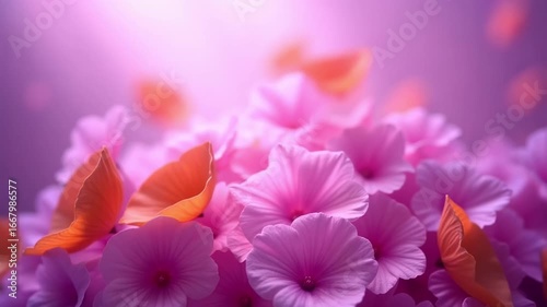 Beautiful pink flowers background with petals falling floral nature art