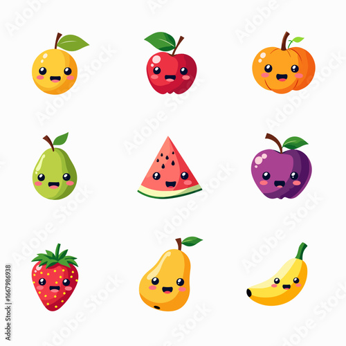 set of funny cartoon fruits