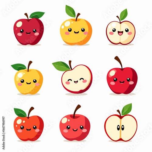 Funny cartoon fruits and vegetables vector set with fresh ripe healthy fruits icons