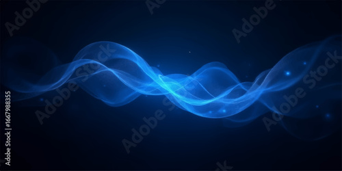 Abstract flowing blue and black smoke art with a smooth texture and curve design