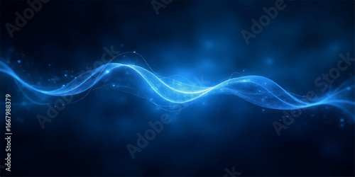 Abstract fantasy fractal design with smooth blue lines and light smoke creating a flowing wave pattern