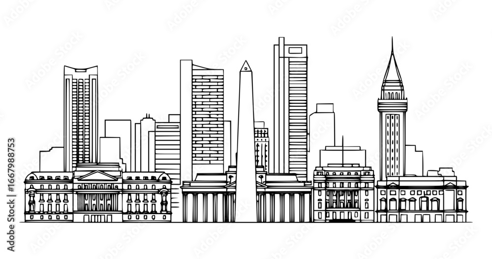 Fototapeta premium Buenos Aires, Argentina Vector Line Art