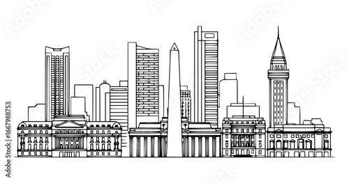 Buenos Aires, Argentina Vector Line Art