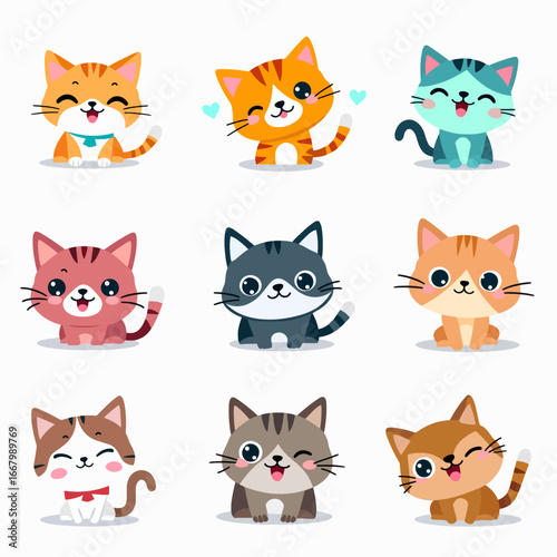 set of funny cartoon cats