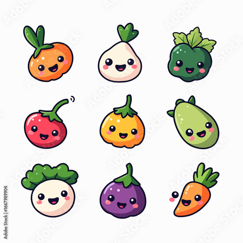 set of funny cartoon fruits