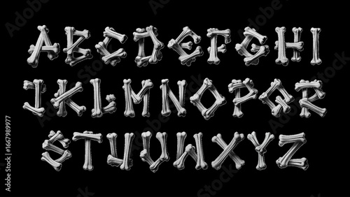 Bone alphabet, gothic horror font with skeleton letters for Halloween
