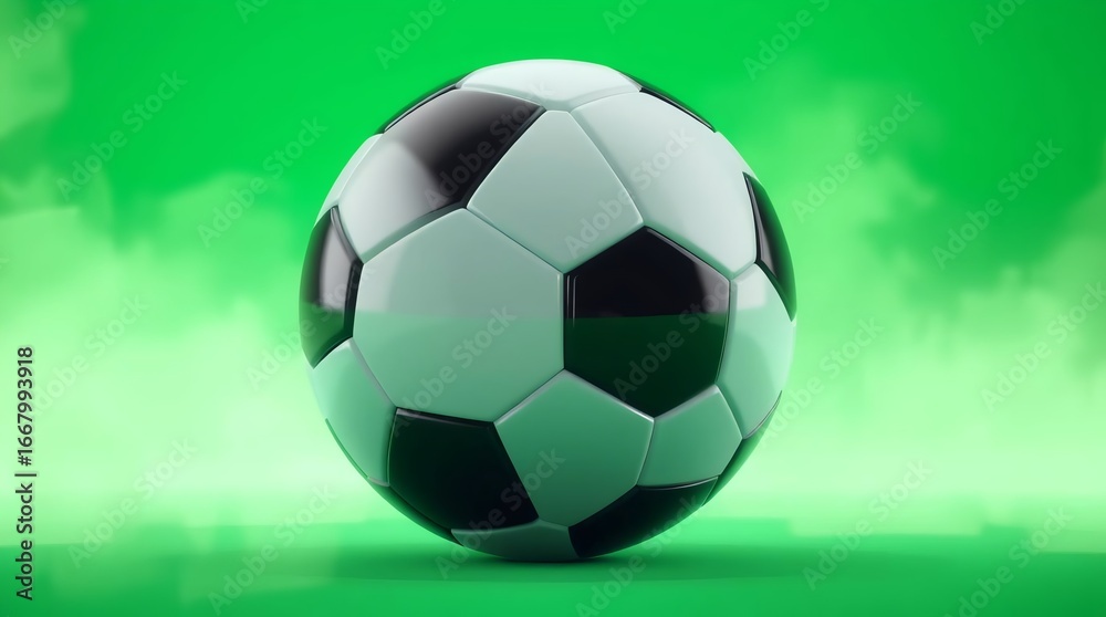 Fototapeta premium Photorealistic 3D Rendered Soccer Ball on Green Screen Background for Visual Effects, Graphic Design, Sports Media, Digital Compositing, and Professional CGI Production Projects.