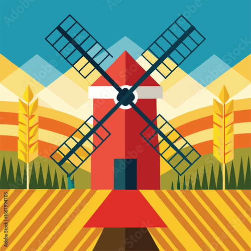 Windmill In Diagonal Wheat Field Layout