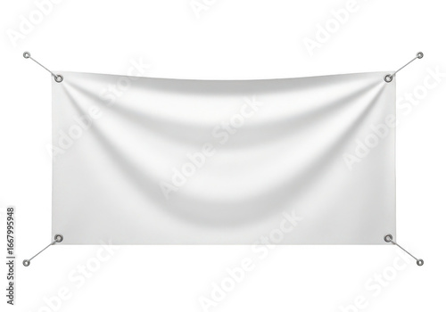 Blank white horizontal banner with grommets ready for custom design and branding transparent background