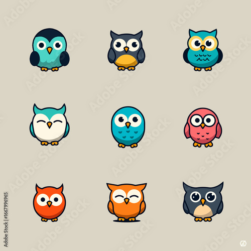 A set of kawaii owl