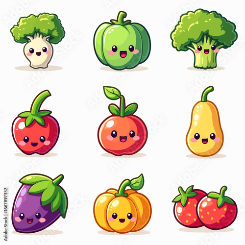 Funny cartoon vegetables are a cute and fun vector set of food characters illustration