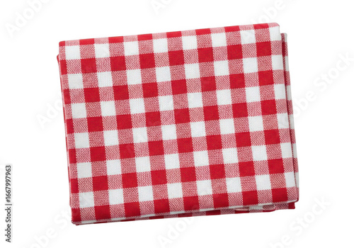 Vibrant red and white gingham picnic cloth folded neatly for outdoor dining transparent background