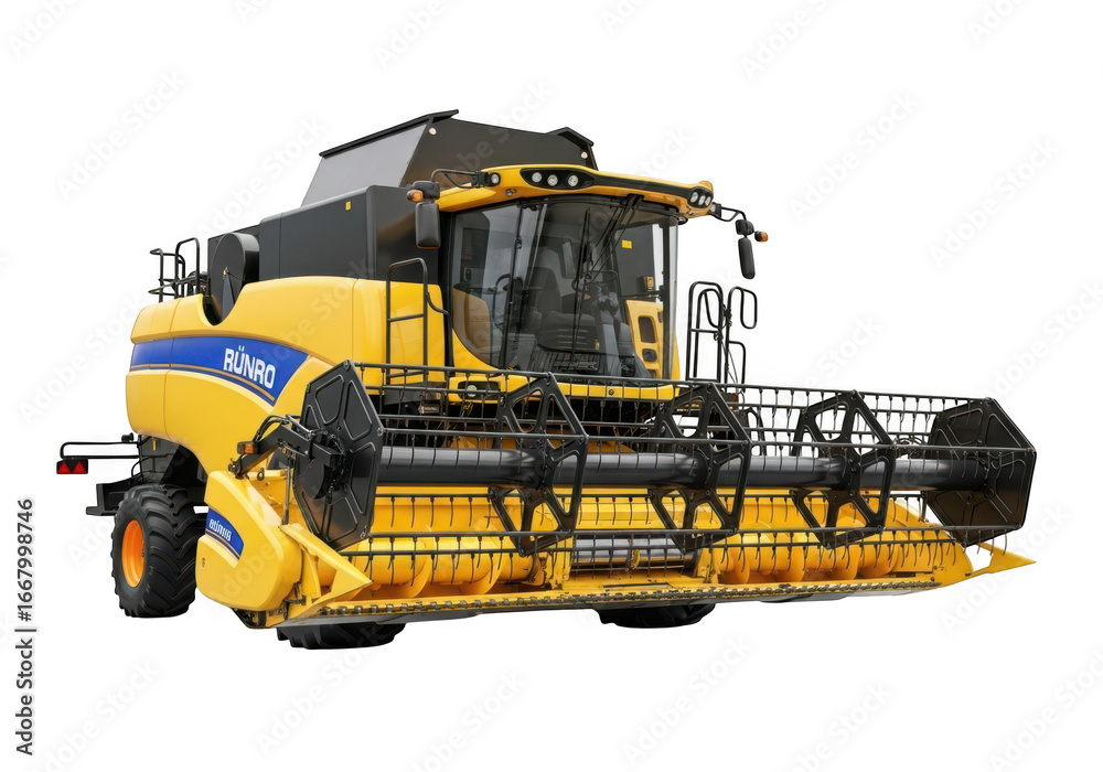 Obraz premium Powerful yellow combine harvester machine ready for efficient crop harvesting in agricultural fields transparent background
