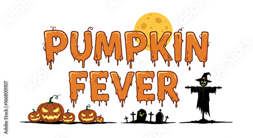 Pumpkin Fever Halloween Art Decoration with Scarecrow and Graveyard
