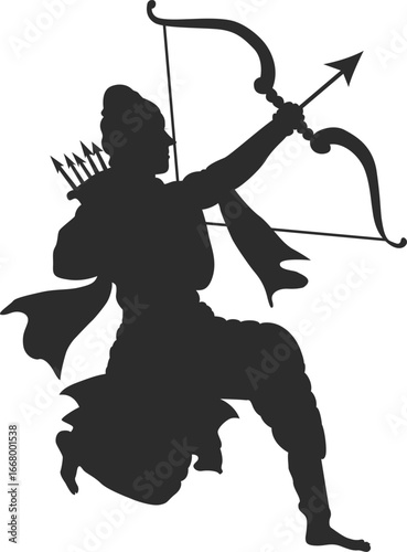 Ram ji dussehra or rama navami bow silhouette,  elements arrow, festival, occasion, indian, hindu, religion, celebration, praying, birth, vector