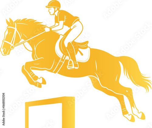 Golden Shadow of Horse with Rider Show Jumping Illustration