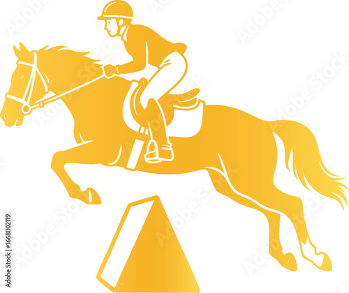Equestrian Golden Silhouette Horse Jumping Black Vector