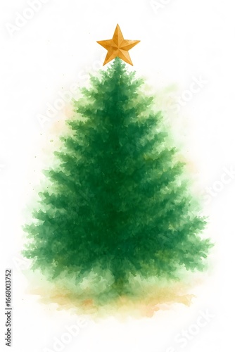 Christmas Tree Watercolor Art on White Background