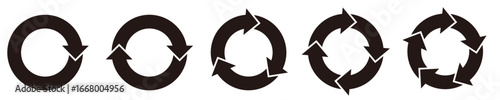 Set 3 of Simple Rotating Arrows with Circular Motion (Cycle Arrows) - Black