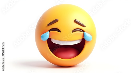 3D illustration of a laughing emoji with tears of joy, bright and colorful style,