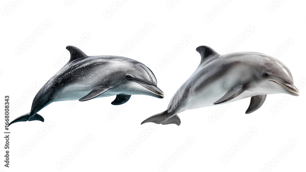 Fototapeta premium Beautiful Dolphins – Realistic Illustration of Playful Marine Mammals on Transparent Background
