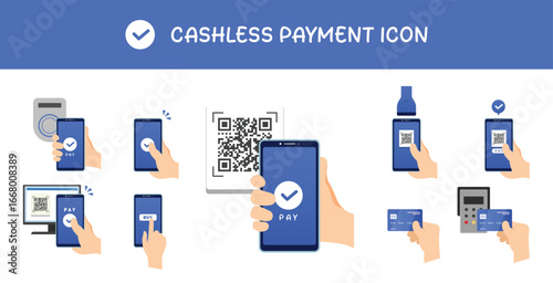 Cashless Payment Icons for Digital Wallet