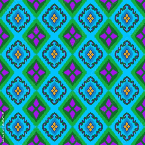 Vibrant Ikat Geometric Diamond Seamless Pattern
